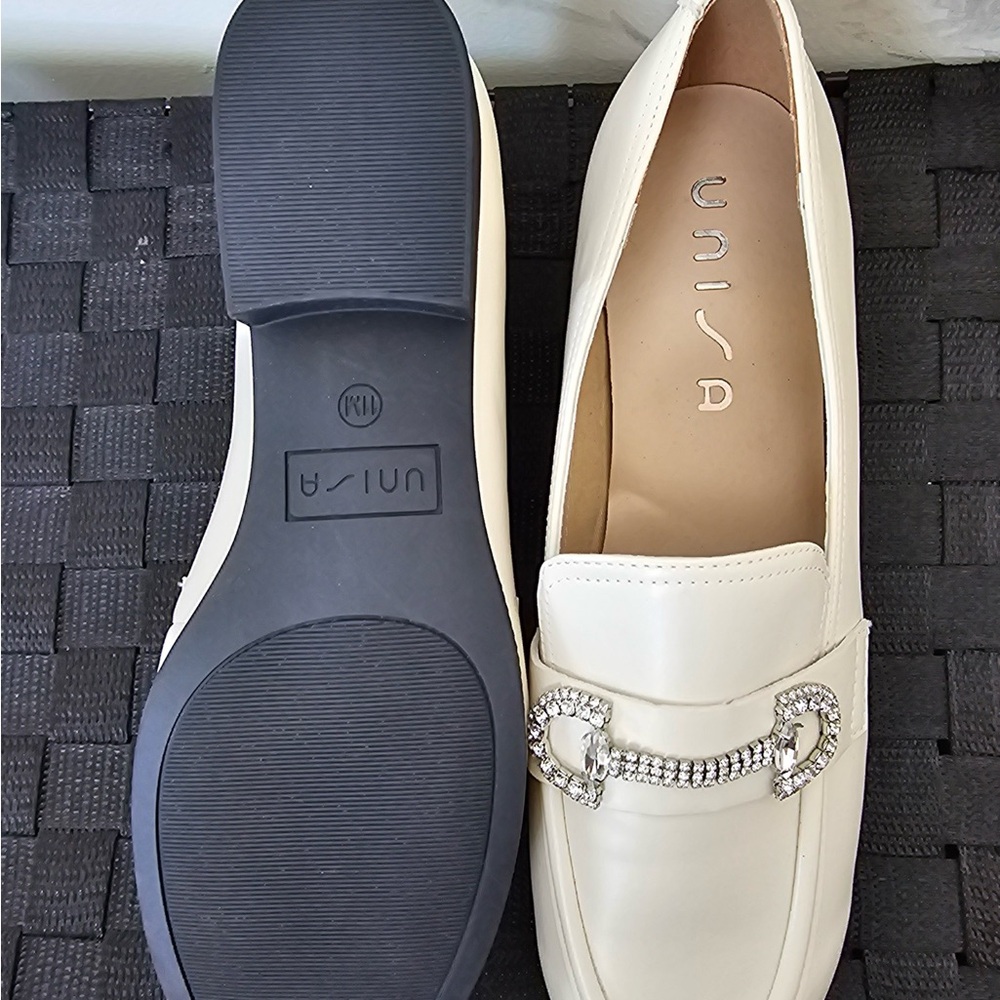 Unisa Ivory Loafers with Sparkling Silver Detail